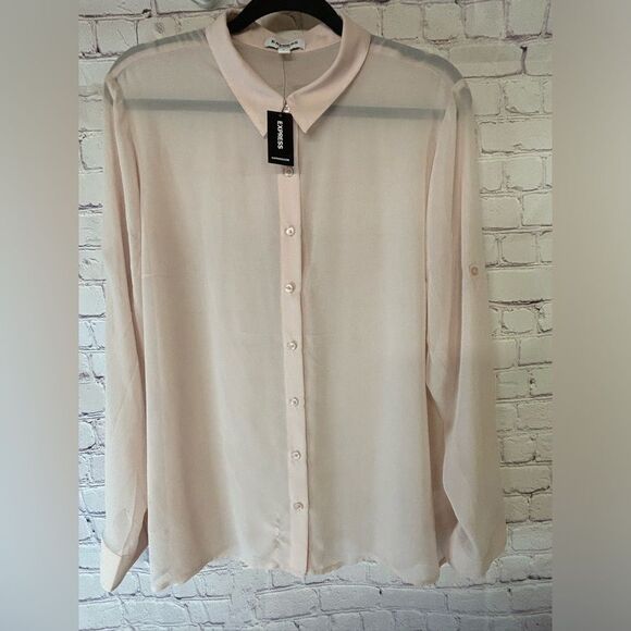 NWT Express Ballet Pink Portofino Sheer Balletcore Minimalist Button Up Shirt XL - Picture 1 of 7